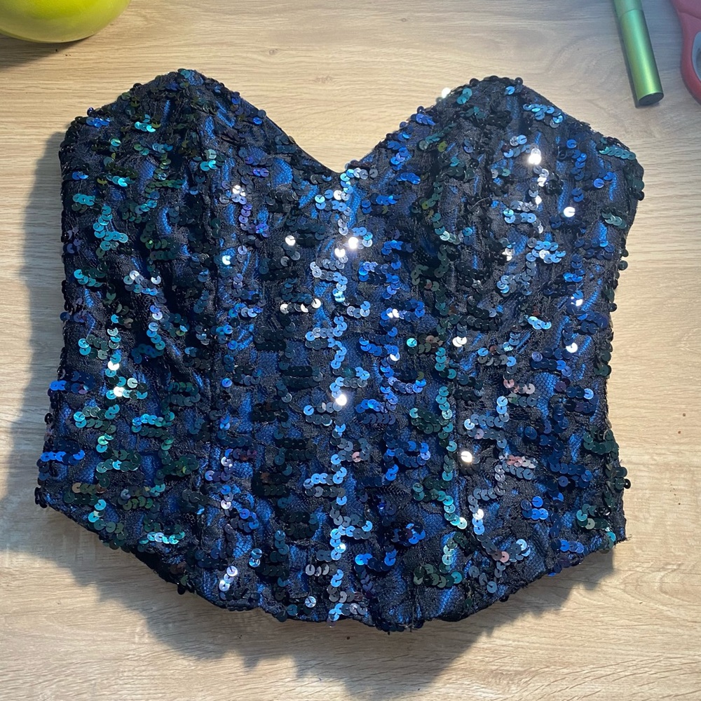 blue sequin corset